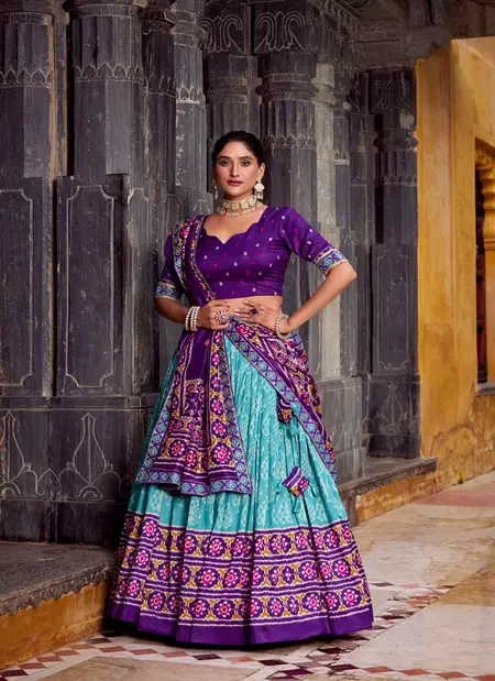 Blue Colour Tussar Silk With Ikkat Print Lehenga With Blouse Dupatta LNB 1246